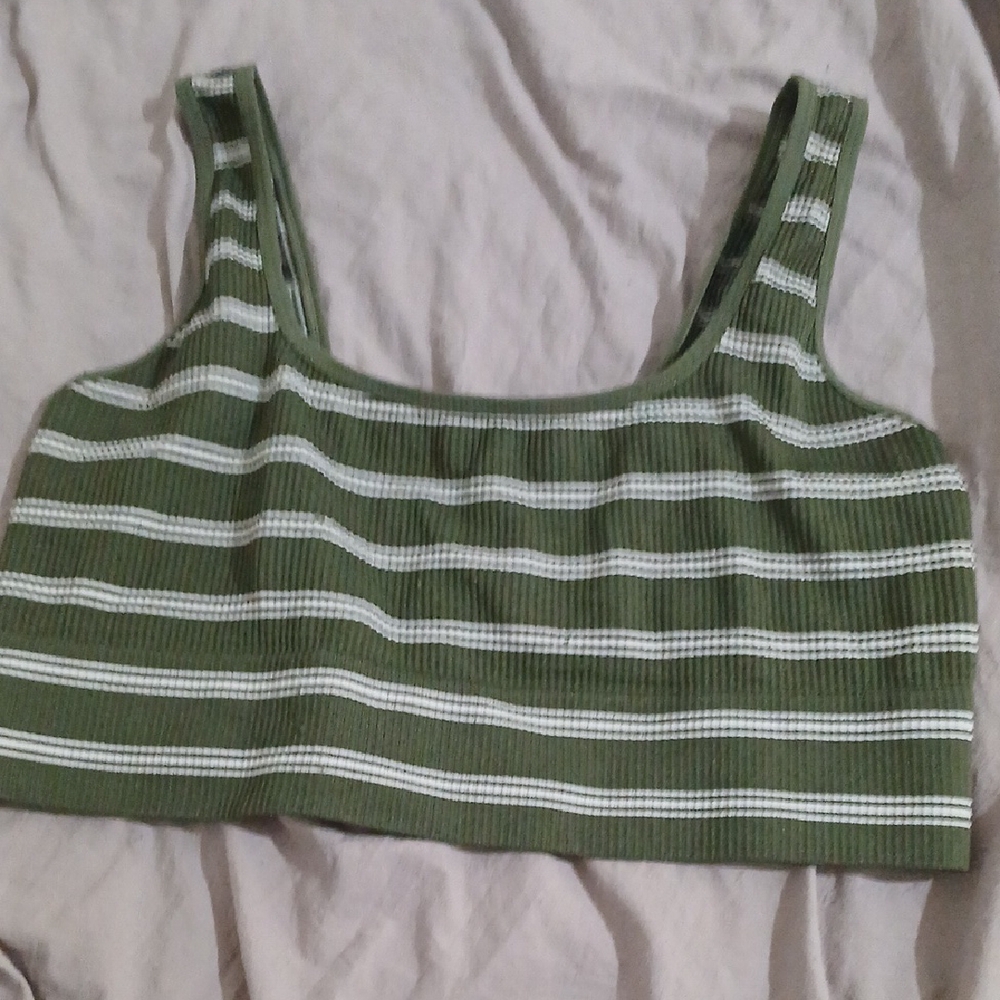 No Boundaries Olive and White Striped Crop Top
